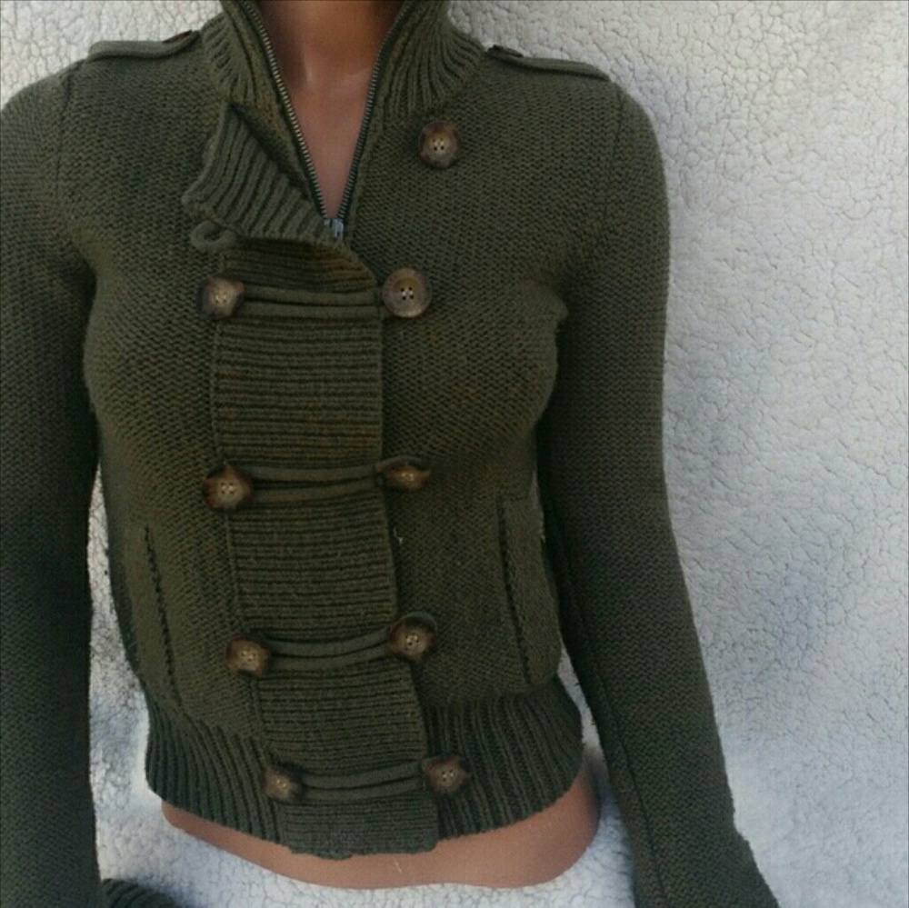 Olive Green American Eagle Knit Jacket
